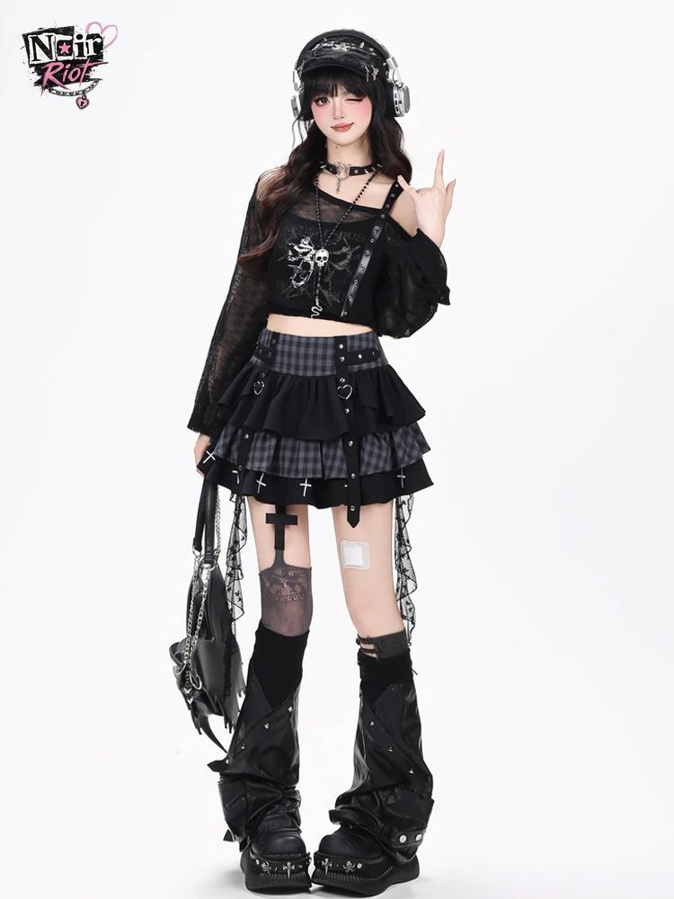 Elastic Lace Trim - ชุด 3 ชิ้นสไตล์ Y2K พังก์ กอธิค