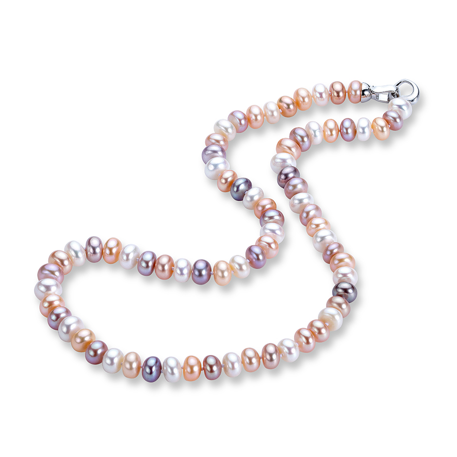Pearl Trim Chain - น้ําจืดธรรมชาติสร้อยคอไข่มุกยาวผู้หญิงคอ Multi-สี High Luster ไข่มุกเครื่องประดับ 925