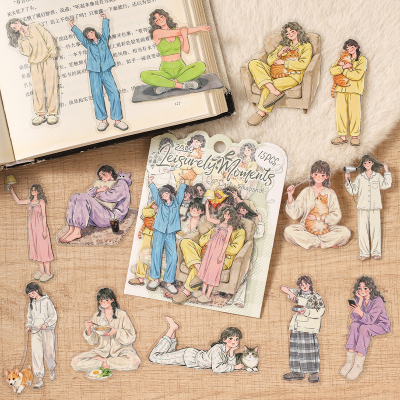 Embellishments For Scrapbooking - ชุดสติกเกอร์ตัวละครผู้หญิงสวยสง่า 15 ชิ้น สติกเกอร์ตกแต่งสาวสวยสำหรับงาน DIY สมุดบันทึก