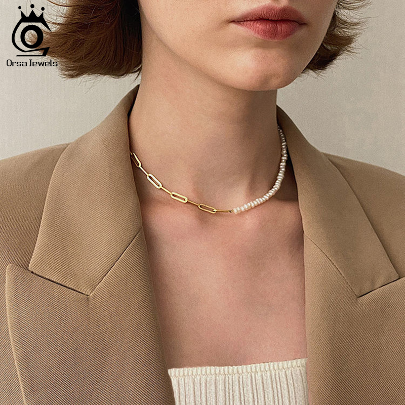 ORSA JEWELS สร้อยคอครึ่งมุกแบบ - Pearl Trim Chain บทวิจารณ์และราคา